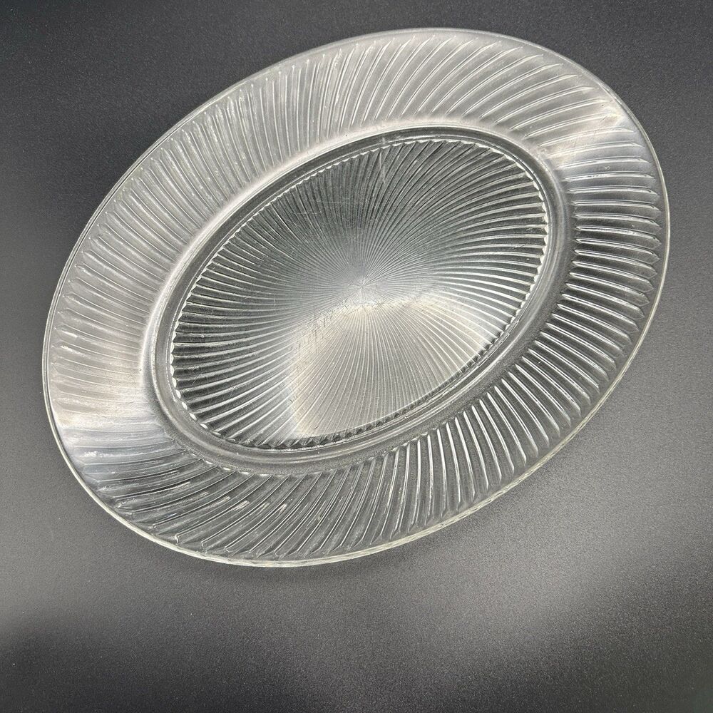 Vintage Ribbed Glass Oval Sandwich Platter Tray Clear Pressed Glass Art Deco